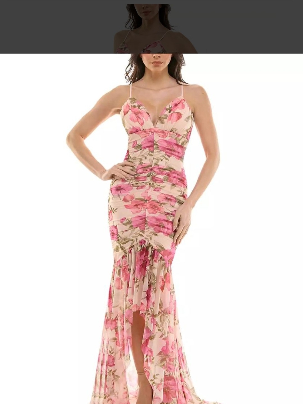 Katia Rae Floral Pink Spaghetti-Strap Mermaid Dress
